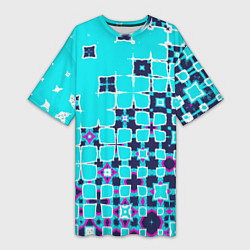 Футболка женская длинная Геометрическая метаморфоза на бирюзе, цвет: 3D-принт