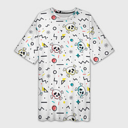 Футболка женская длинная Паттерн с черепами и геометрическими фигурами на Х, цвет: 3D-принт