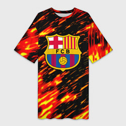 Женская длинная футболка Barcelona штрихи огненные