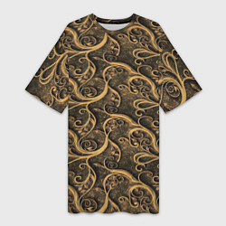 Футболка женская длинная Латунные завитки, цвет: 3D-принт