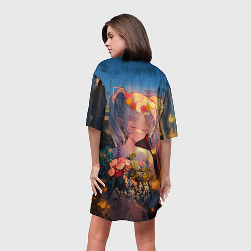 Женская длинная футболка Фрирен с цветами / 3D-принт – фото 4