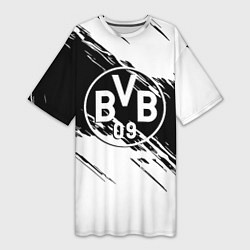 Футболка женская длинная Borussia черно белые полосы, цвет: 3D-принт