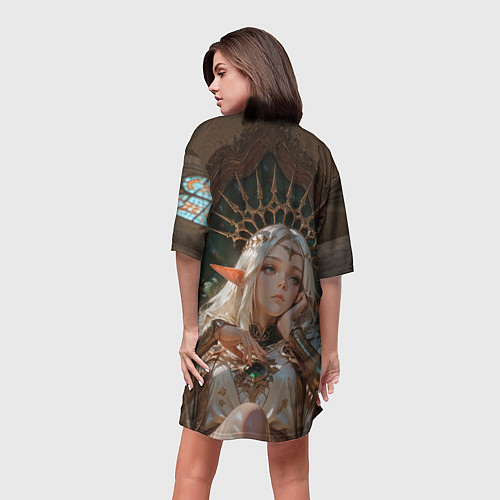 Женская длинная футболка Беловолосая королева эльфов на троне / 3D-принт – фото 4