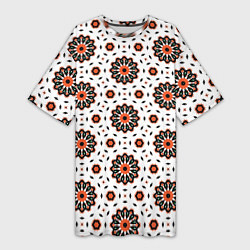 Футболка женская длинная Геометрические цветы на белом, цвет: 3D-принт