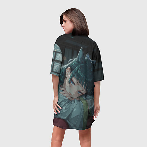 Женская длинная футболка Маомао с кошачьими ушками / 3D-принт – фото 4