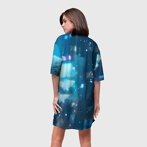 Женская длинная футболка Розовая птичка в куртке / 3D-принт – фото 4