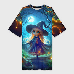 Женская длинная футболка Ведьмочка-малютка в ночь на хэллоуин