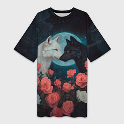 Женская длинная футболка Влюбленные волки