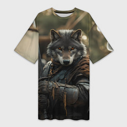 Футболка женская длинная Волк с мечом, цвет: 3D-принт