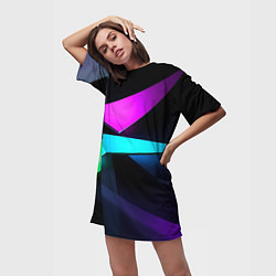 Футболка женская длинная Neon colored geometric, цвет: 3D-принт — фото 2