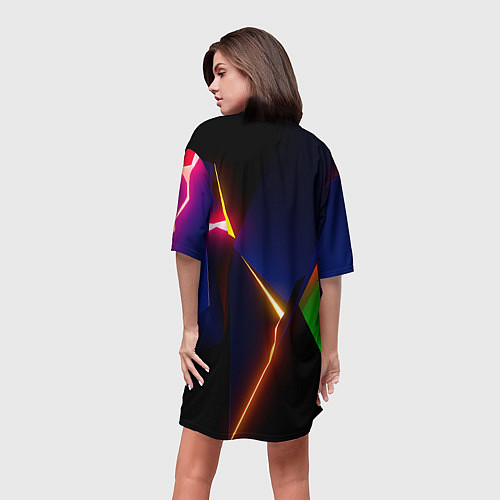 Женская длинная футболка Neon colored geometric / 3D-принт – фото 4