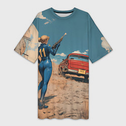 Женская длинная футболка Fallout девушка и старое авто