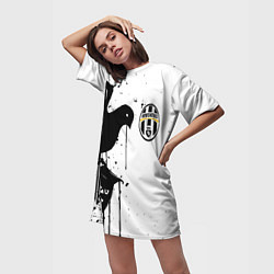 Футболка женская длинная Ювентус черная птица краски, цвет: 3D-принт — фото 2