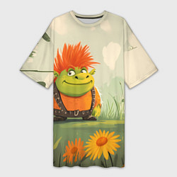 Футболка женская длинная Маленький Шрек с рыжими волосами, цвет: 3D-принт