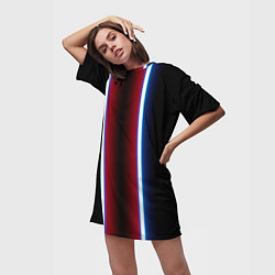 Футболка женская длинная Color white blue red neon, цвет: 3D-принт — фото 2