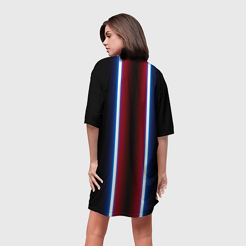 Женская длинная футболка Color white blue red neon / 3D-принт – фото 4