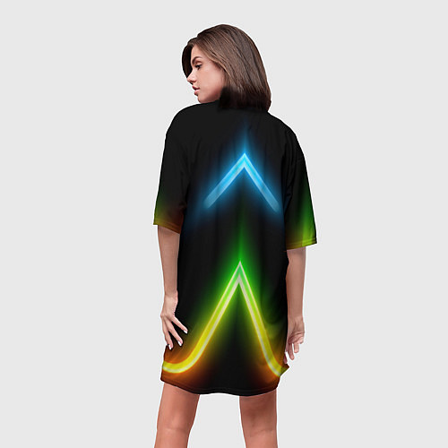 Женская длинная футболка Neon multicolored lines / 3D-принт – фото 4