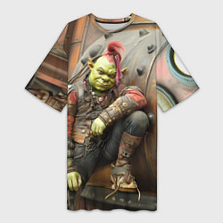 Футболка женская длинная Шрек в панковских шмотках, цвет: 3D-принт