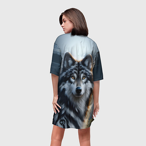 Женская длинная футболка Морда волка - Россия / 3D-принт – фото 4