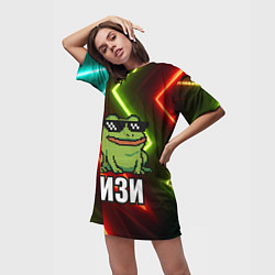 Футболка женская длинная Изи - лягушка мем в пиксельных очках, цвет: 3D-принт — фото 2