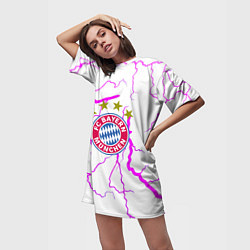 Футболка женская длинная Бавария Мюнхен неоновые молнии, цвет: 3D-принт — фото 2