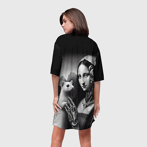 Женская длинная футболка Cecilia Gallerani - the lady with the ermine cyber / 3D-принт – фото 4