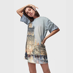 Футболка женская длинная Зимняя Москва, цвет: 3D-принт — фото 2