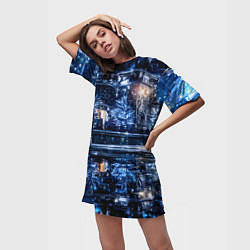 Футболка женская длинная Новогодняя ночная Москва, цвет: 3D-принт — фото 2