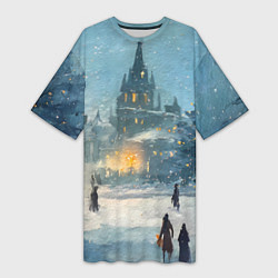 Футболка женская длинная Новогодняя елка в Москве, цвет: 3D-принт