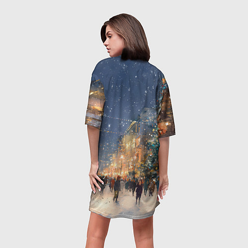 Женская длинная футболка Новый год в Москве новогодняя елка / 3D-принт – фото 4