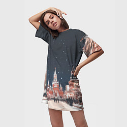 Футболка женская длинная Праздничная ночь в Москве, цвет: 3D-принт — фото 2