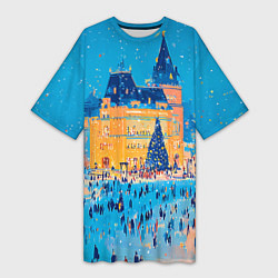 Футболка женская длинная Московские новогодние каникулы, цвет: 3D-принт