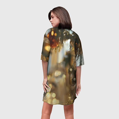 Женская длинная футболка Лошадка любуется елочным шаром / 3D-принт – фото 4