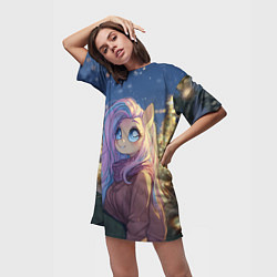 Футболка женская длинная Аниме - лошадка в новогодней атмосфере, цвет: 3D-принт — фото 2