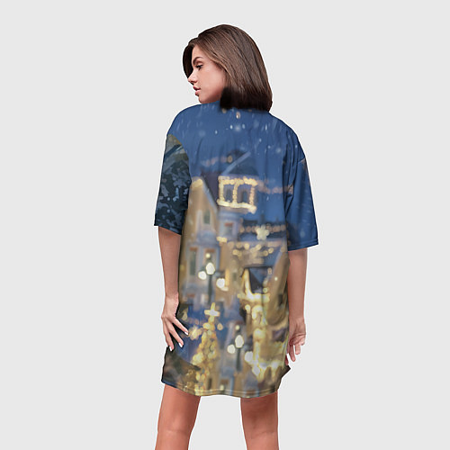 Женская длинная футболка Аниме - лошадка в новогодней атмосфере / 3D-принт – фото 4