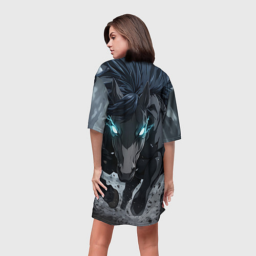 Женская длинная футболка Мощный конь / 3D-принт – фото 4