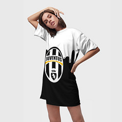 Футболка женская длинная Juventus капли красок, цвет: 3D-принт — фото 2