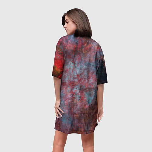Женская длинная футболка Абстракция - red rust on blue / 3D-принт – фото 4