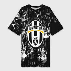 Женская длинная футболка Ювентус текстура руки краски
