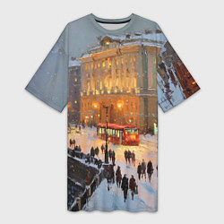 Футболка женская длинная Предновогодний Санкт-Петербург, цвет: 3D-принт