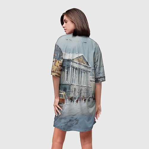 Женская длинная футболка Зимний Питер красками / 3D-принт – фото 4