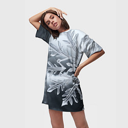 Футболка женская длинная Снежинка на черно белое, цвет: 3D-принт — фото 2