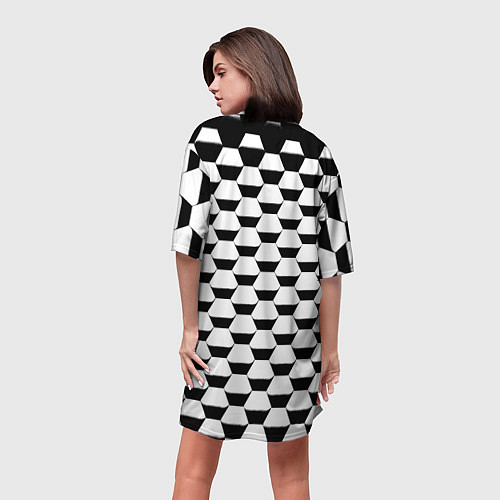 Женская длинная футболка Juventus геометрия черно белая / 3D-принт – фото 4