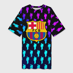 Футболка женская длинная Barcelona люди градиент неон, цвет: 3D-принт