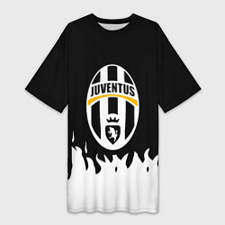 Футболка женская длинная Ювентус белый огонь текстура, цвет: 3D-принт