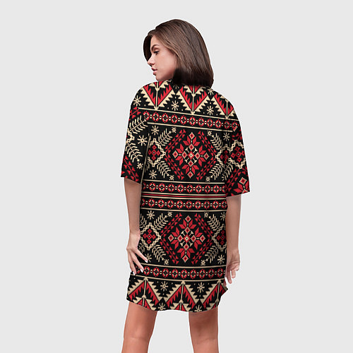 Женская длинная футболка Этнический славянский орнамент / 3D-принт – фото 4