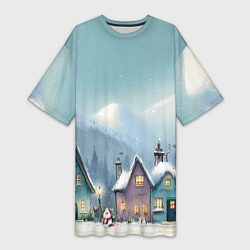 Женская длинная футболка Новогодние дома