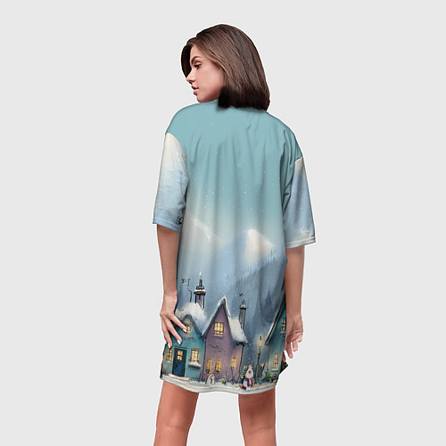 Женская длинная футболка Новогодние дома / 3D-принт – фото 4