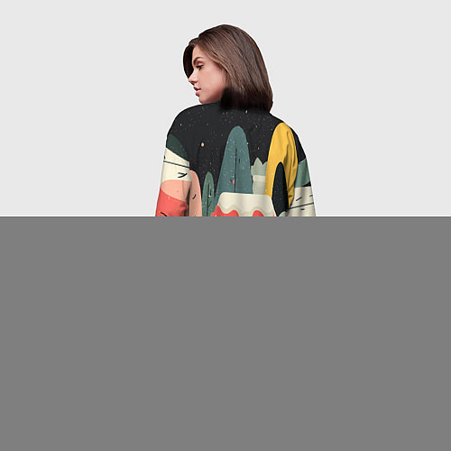 Женская длинная футболка Разноцветные новогодние дома / 3D-принт – фото 4