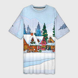 Женская длинная футболка Новогодник дворик